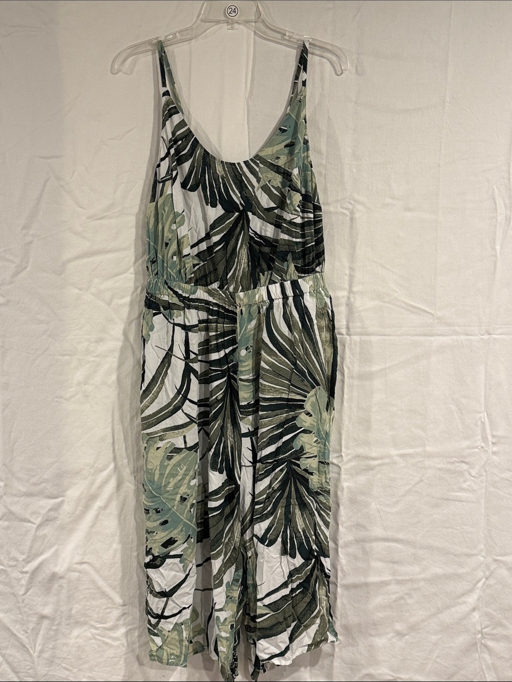 Cacique Tropical Leaf Print Jumpsuit Swim Coverup, 14/16
